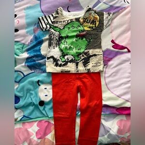 Burberry Kids Graphic Tee and Red leggings